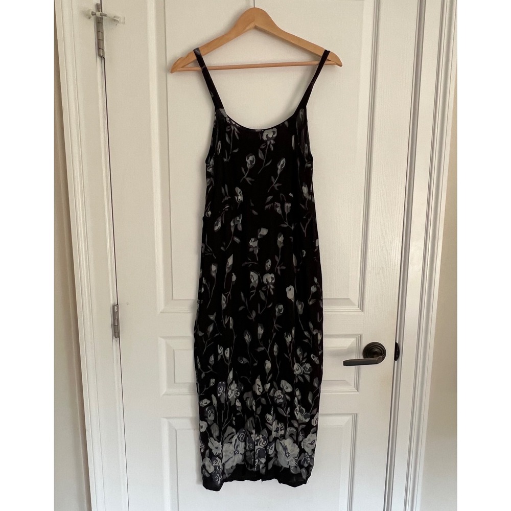 Vintage Y2K Dark Floral Slip Dress Black Gray Grunge 90s Whimsigoth Fairy Size 2 - Picture 6 of 10